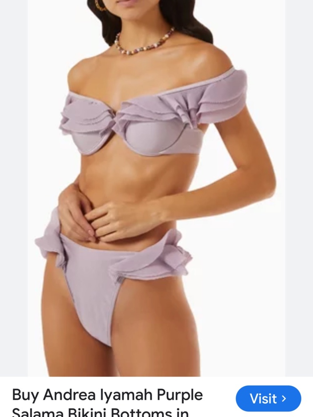 NWT Andrea Iyamah Salama Purple Lilac High Cut High Rise Bikini Bottom Ruffles
